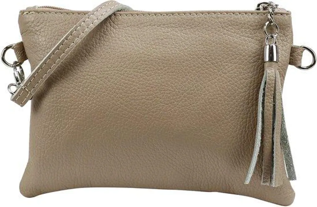Pochette cuir marron clair 22 x 15 cm avec fermeture éclair robuste