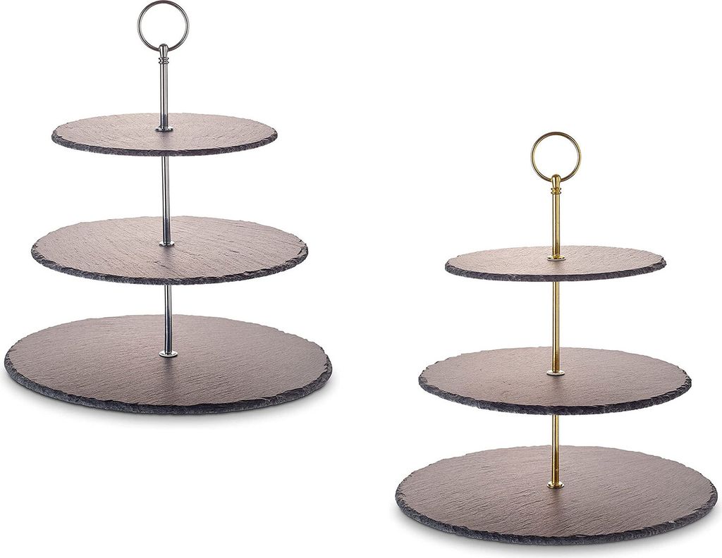 Echtwerk Schiefer Etagere 3‐Stöckig, Farbe:Schwarz/Gold Produktbild 