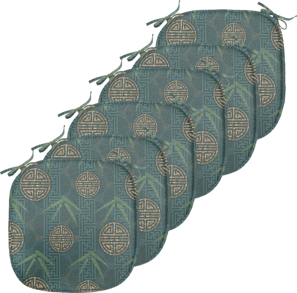 ABAKUHAUS Lot de 6 Coussins de Chaise Bambou 40x40cm Teal Ivory Tan