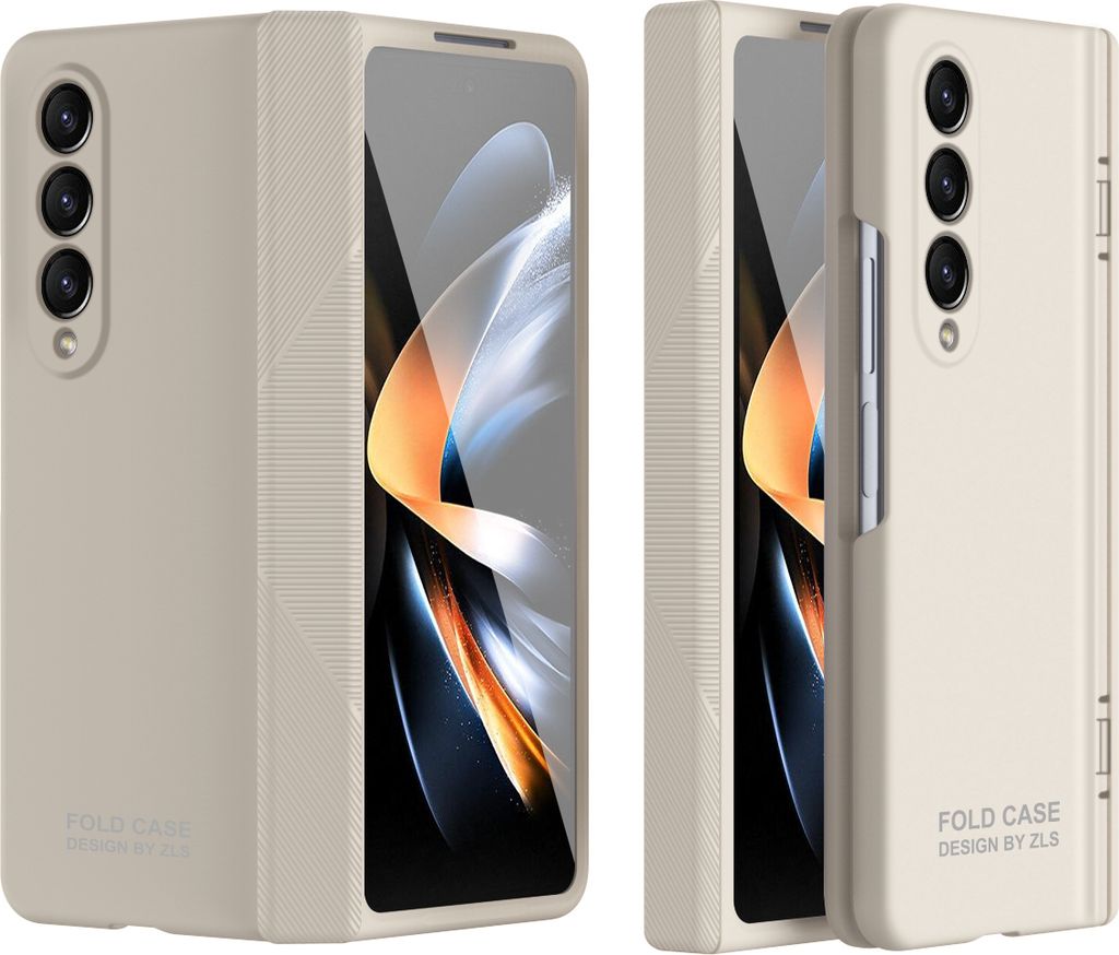 Handyhülle für Samsung Galaxy Z Fold 4 Hart PC Anti-Kratzer Hülle mit Displayschutzfolie, Scharnierschutz Beige