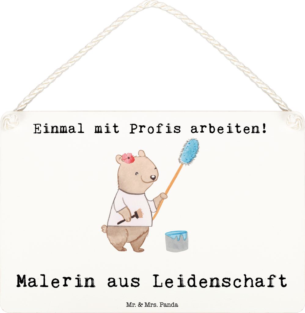 Mr. & Mrs. Panda Schild Malerin Leidenschaft DIN A6 - Weiß - Geschenk, Lustig, Malerbetrieb, Maler, Witzig, Türschild, Spruch, wandtafel, Geselle...