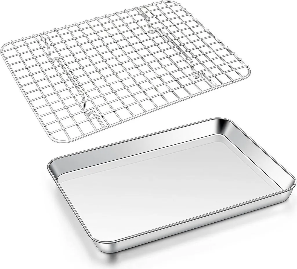 Joyfair Plaque à Pâtisserie en Acier Inoxydable avec Grille 26,5x20,5cm