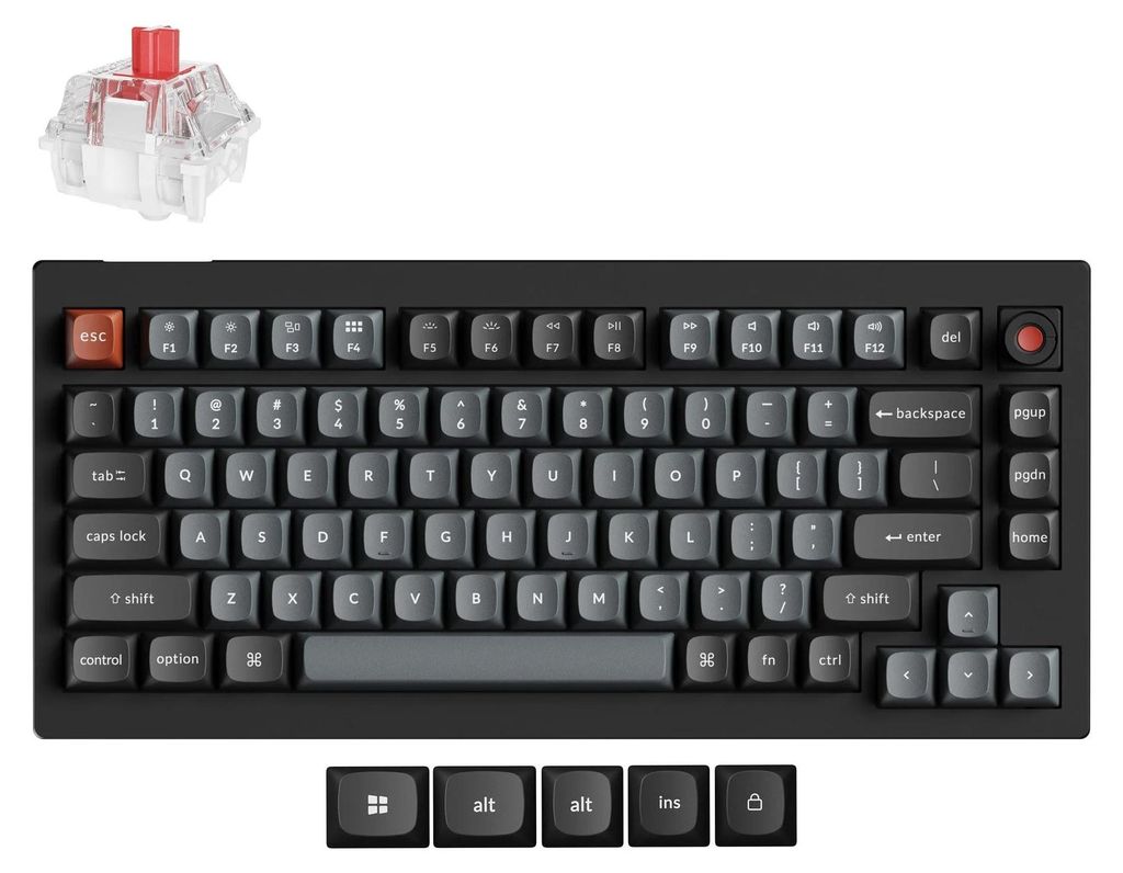 Keychron V1 8K QMK Kabelgebundene Mechanische Tastatur QWERTY US Knob / Schwarz / Keychron Super Red