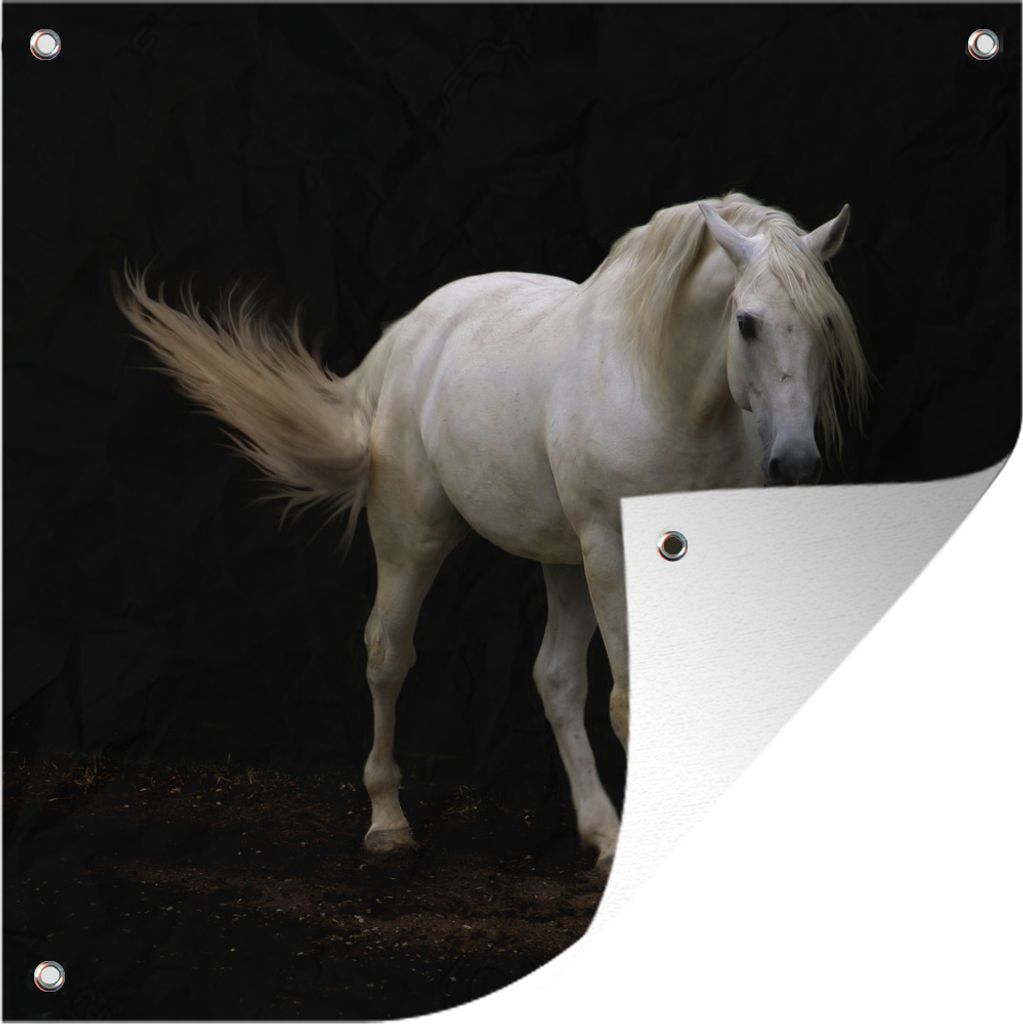 MuchoWow 100x100 cm Outdoor-Poster Gartendeko Sichtschutz Garten Poster für den Garten Pferde - Nutztiere - Schwarz