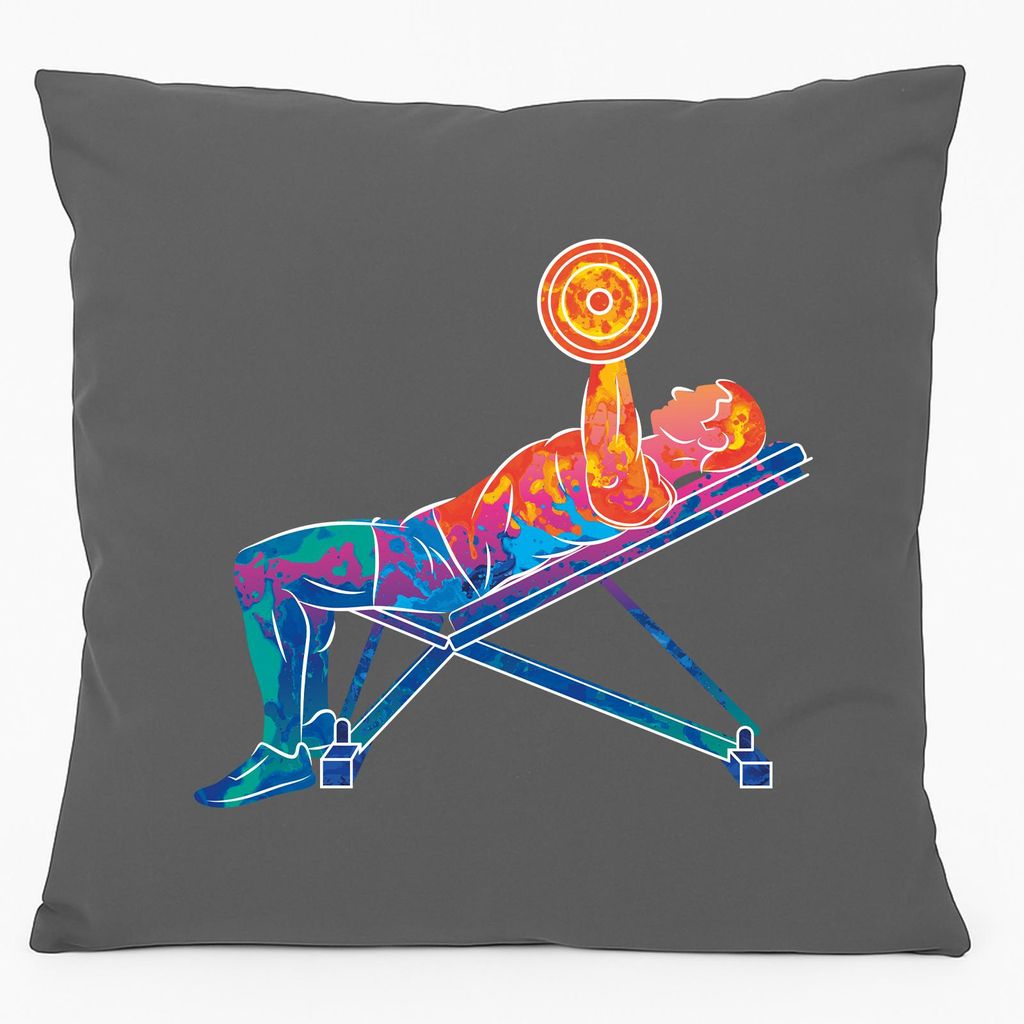 Huuraa Kissen Fitness Training Bench Press bunte Silhouette 40x40cm mit Füllung Steel Grey Baumwolle Dekokissen Geschenkidee