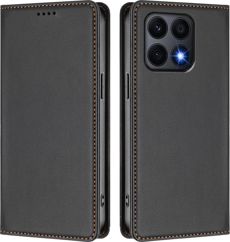 Handyhülle für Honor X8A, Kunstleder Klapphülle Stoßfeste Magnetische Hülle mit Ständer Schwarz