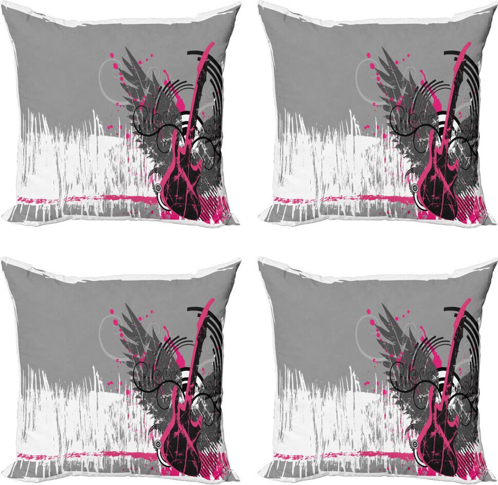 ABAKUHAUS Musik Kissenbezug Set (4 Stück), Emo Rock-Trippy Grunge, Moderner Doppelseitiger Digitaldruck, 50 cm x 50 cm, Dimgrey Hot Pink