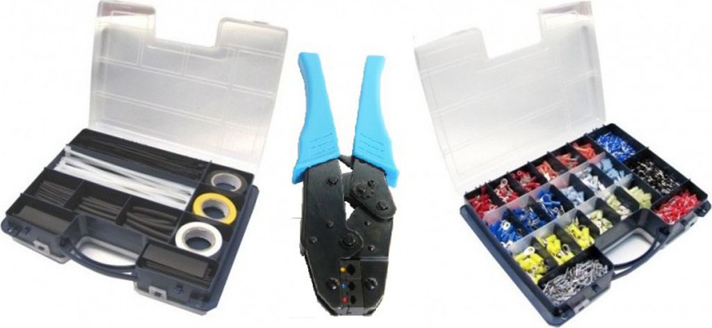 Crimpzange -6 qmm + Elektriker-Sortiment Elektro Aderendhülsen Kabelschuhe usw.