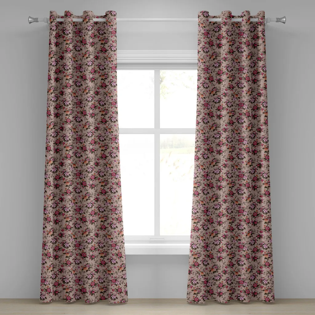 Rideau de salon motif rose romantique 280x175 cm pour chambre beige