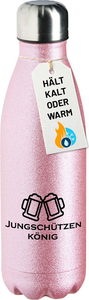 Huuraa Trinkflasche Jungschützenkönig Schützenfest 500ml Pink Edelstahl Wasserflasche Trinkflasche Geschenkidee