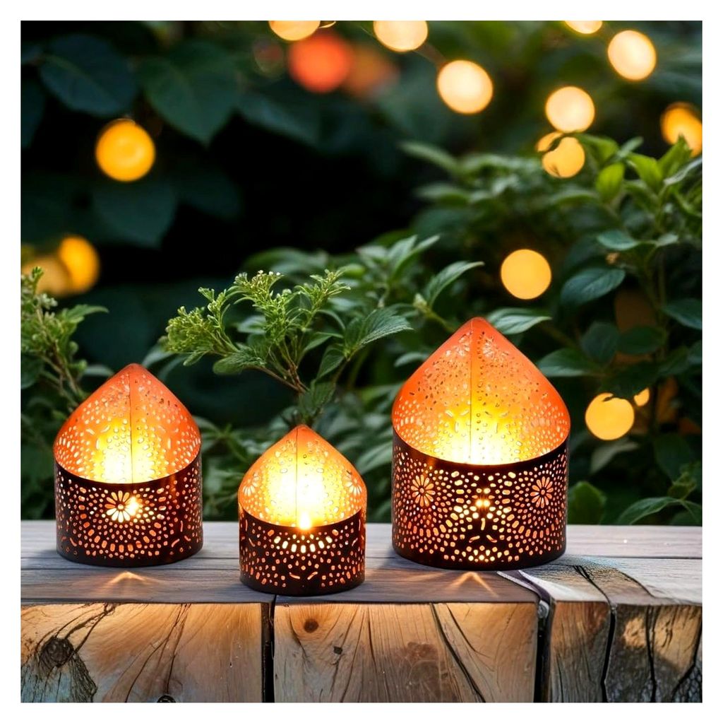 Marrakesch 3er Set orientalische Deko Teelichthalter Windlicht 15 cm groß schwarz Gold