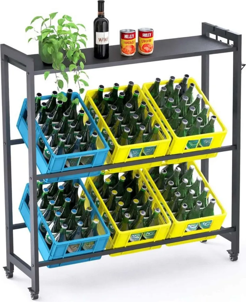 Support à Bouteilles DanDiBo 6 Caisses - Gain de Place avec Roulettes Noir