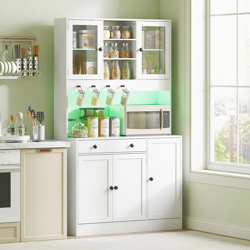 Buffet Cuisine avec Multiprise Intégrée et Éclairage LED Télécommandé - 8