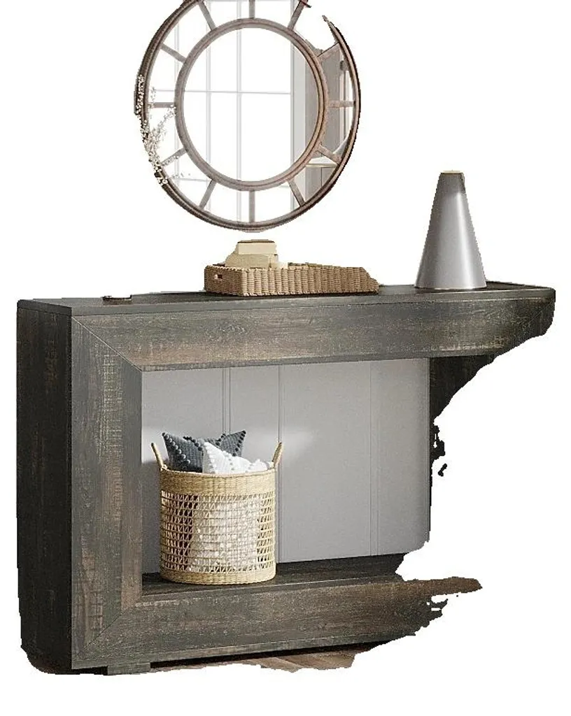 Console de salon en bois gris foncé, meuble d'appoint style rétro chic