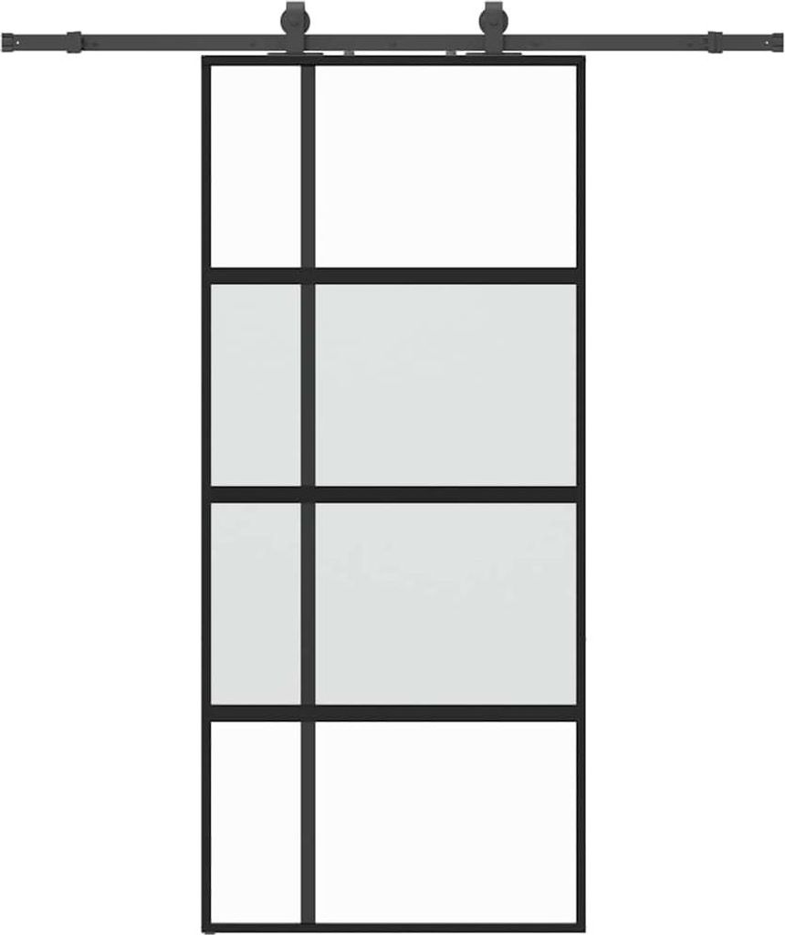 vidaXL Schiebetür mit Beschlag Schwarz 90x205 cm Hartglas