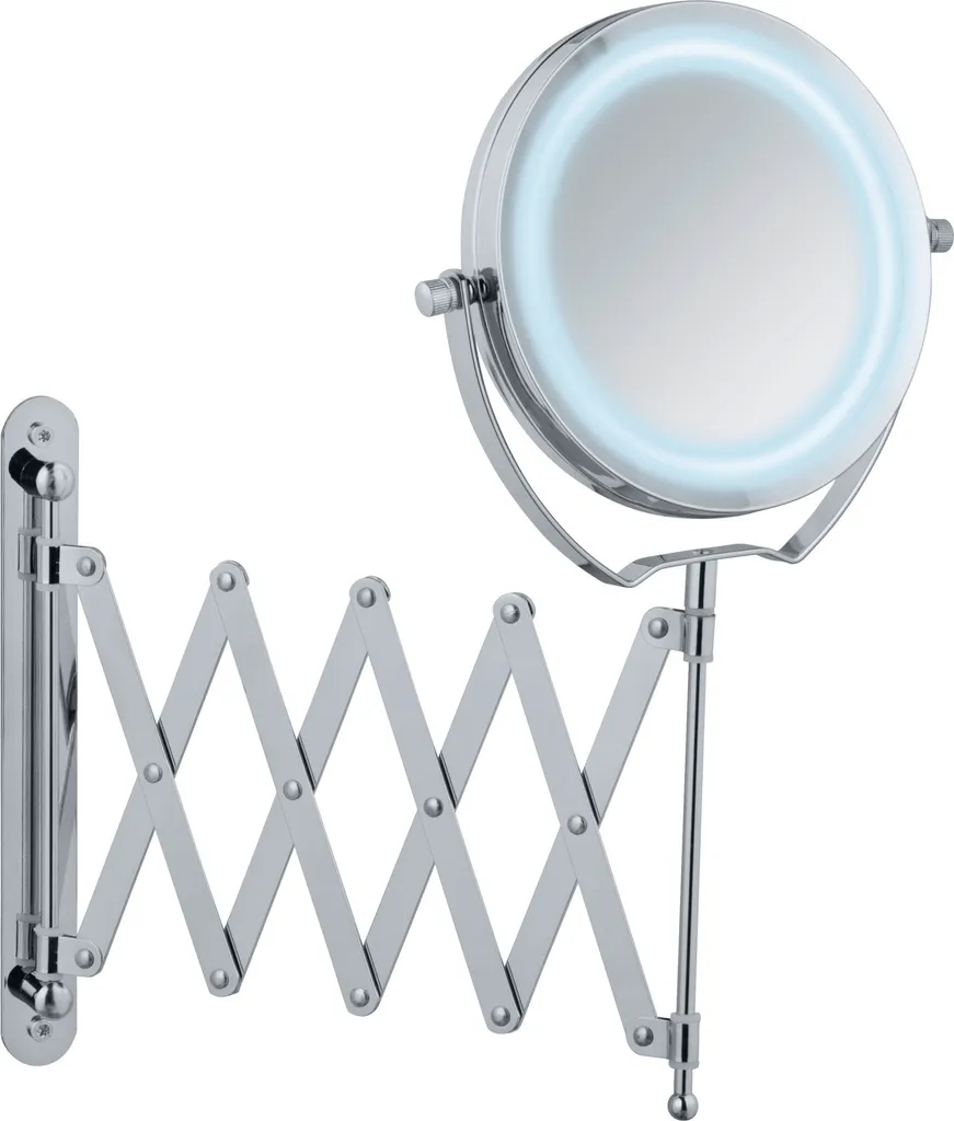 Miroir de maquillage lumineux LED mural orientable en chrome brillant