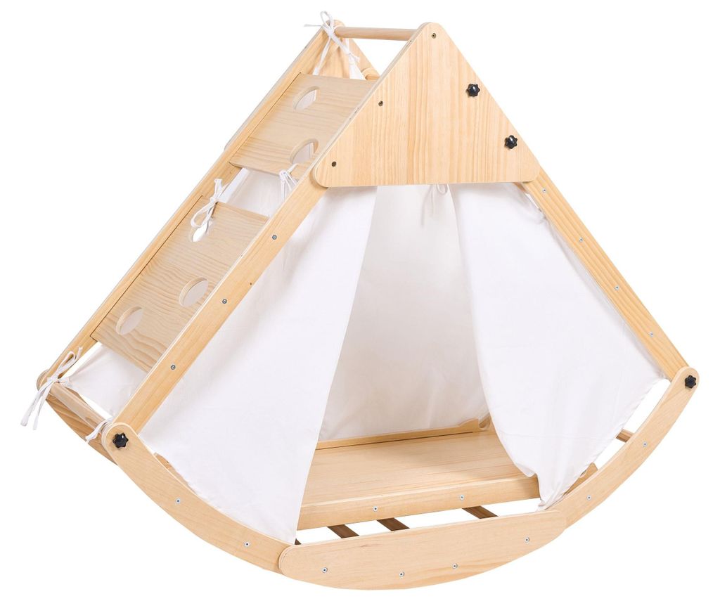 BELIANI 4-in-1 Kletterdreieck Set Hellbraun Kiefernholz mit Produktbild 