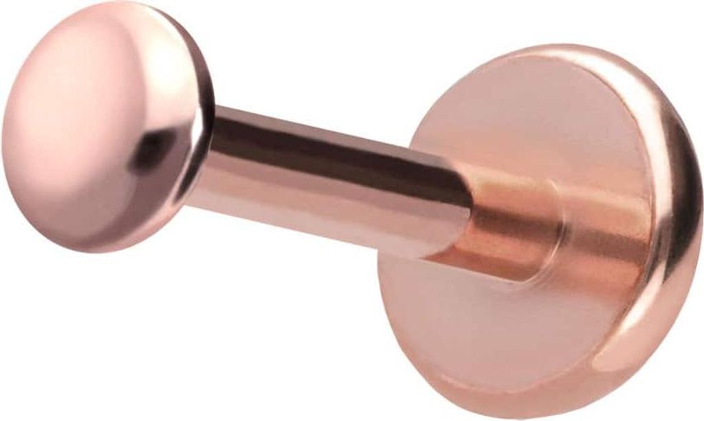 Ohrpiercing, Nasenpiercing Titan Labret mit Push Fit DISC RoséGold Stablänge: 10mm | Stabstärke: 1mm | Discgröße: 2,5mm