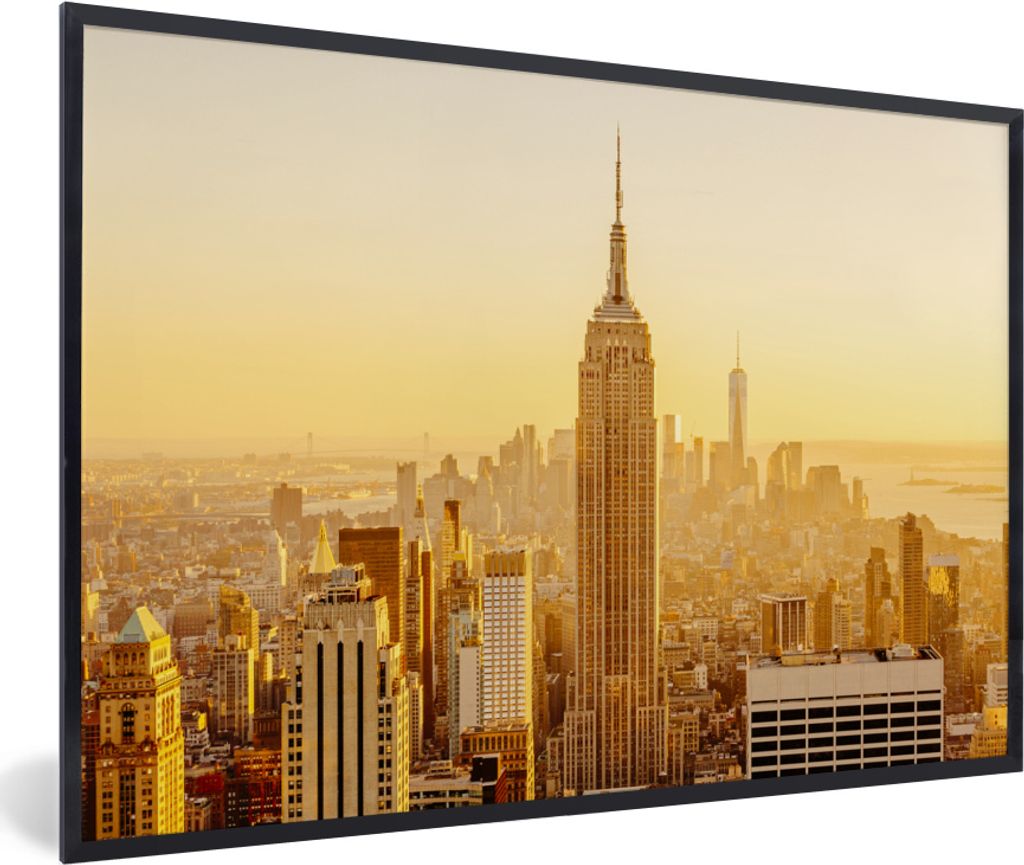 MuchoWow MuchoWow Gerahmtes Poster Goldener Sonnenuntergang am Empire State Building in New York 60x40 cm - Poster mit zchwarzem Bilderrahmen -...