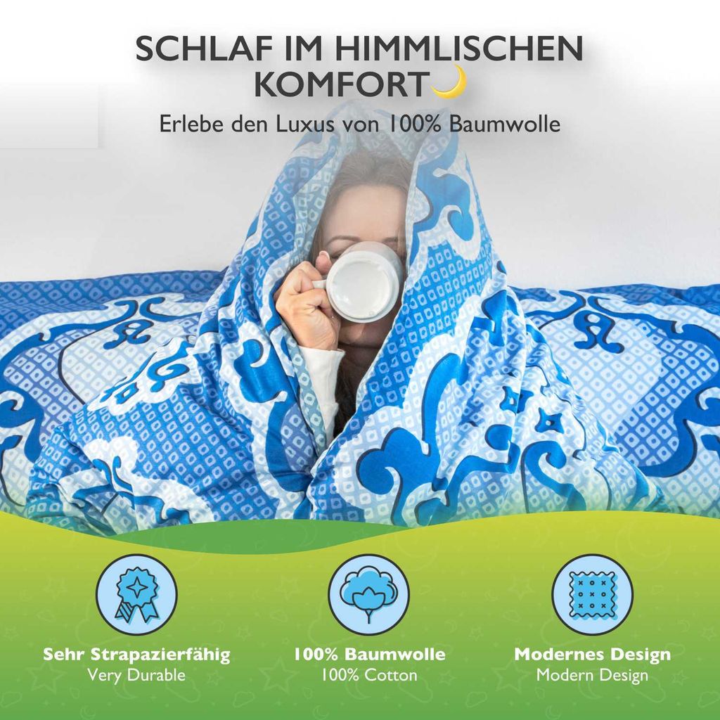 etérea Renforcé Bettwäsche Trisa Blau 50x75 cm 1x Kopfkissenbezug