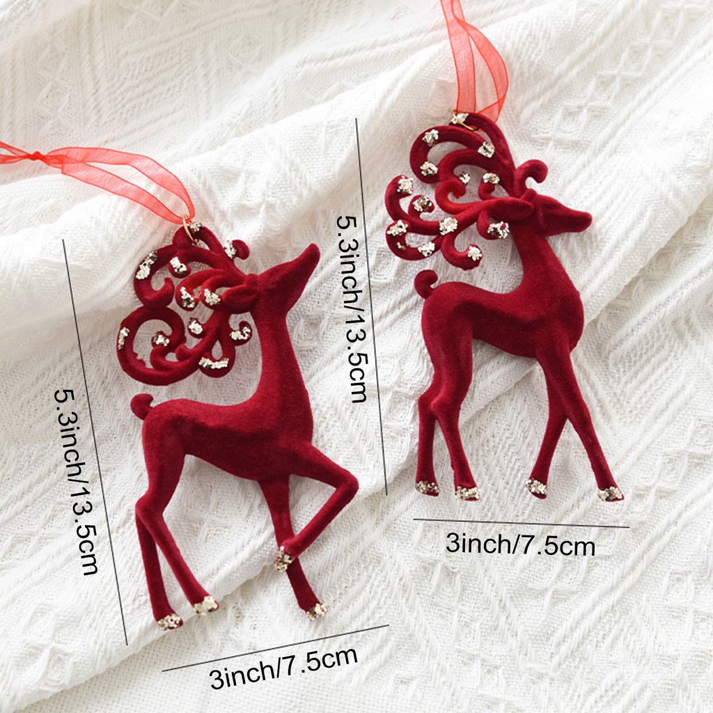 1 Stück Weihnachtsschmuck Samt beflockter Schneeflocke Rentier Bogen Anhänger Weihnachtsbaum hängende Dekoration für Fenster Baum Wand Home Decor