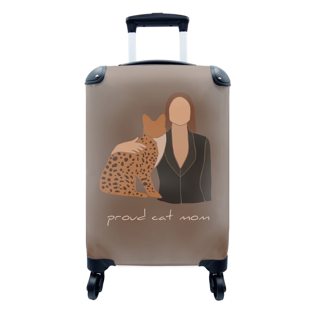 MuchoWow Koffer Handgepäck Trolley Rollkoffer Kleine Reisekoffer mit 4 Rollen - Stolze Katzenmama - Frauen - Katze - Zitate - Sprichwörter - Ca...