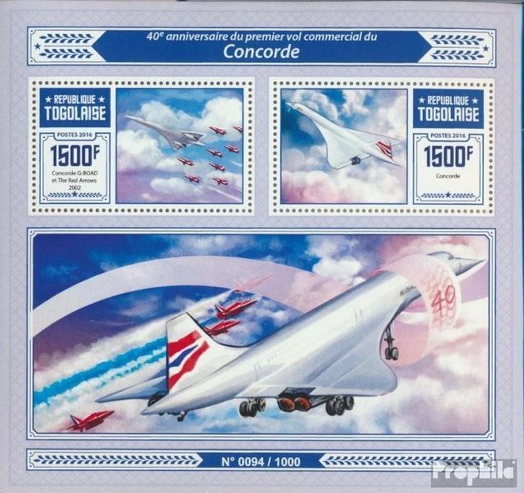 Briefmarken Togo 2016 Mi Block 1275 (kompl. Ausgabe) postfrisch Concorde