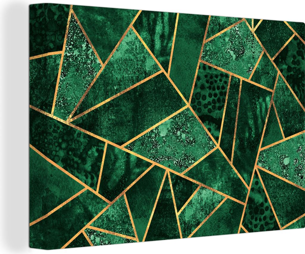 OneMillionCanvasses - Leinwandbilder - 140x90 cm, Smaragd - Gold - Abstrakt - Muster, Wandbilder Kunstdruck Wanddekoration - Foto auf Leinwand - ...