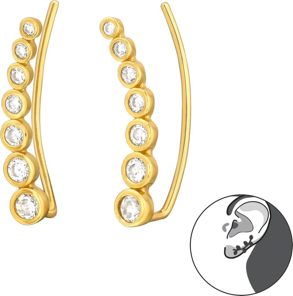 1 Paar Ear Climber geometrisch mit Zirkonia rund 925 Sterling Silber vergoldet Ohrstecker Ohrklemme