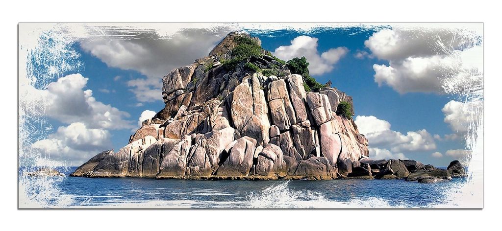 Wallario Kunstdrucke Wandbilder Holz in : Brillante Farben, Größe 50 x 125 cm Motiv Exotische Fische im Meer