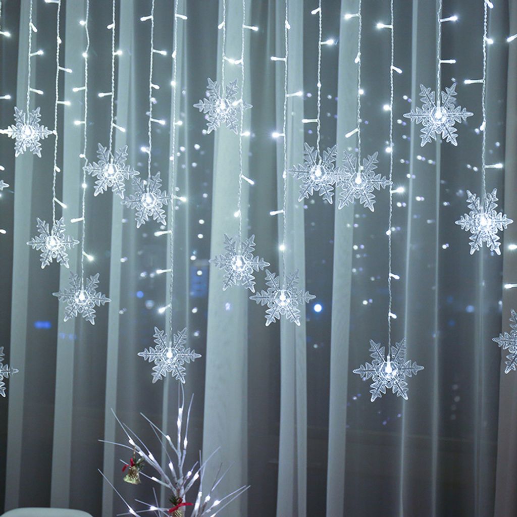 138 LED Lichterkette Schneeflocke Lichtervorhang Vorhang Weihnachten Party Deko 