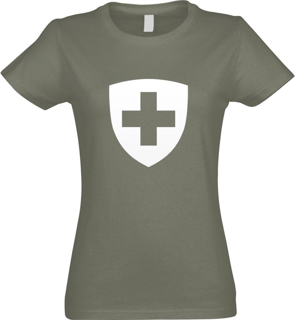 Kiwistar - T-Shirt tailliert - Damen - Olive - Schweiz Wappen - mit Motiv Bedruckt - Funshirt Design - Sport - Freizeit - Damen - XXL