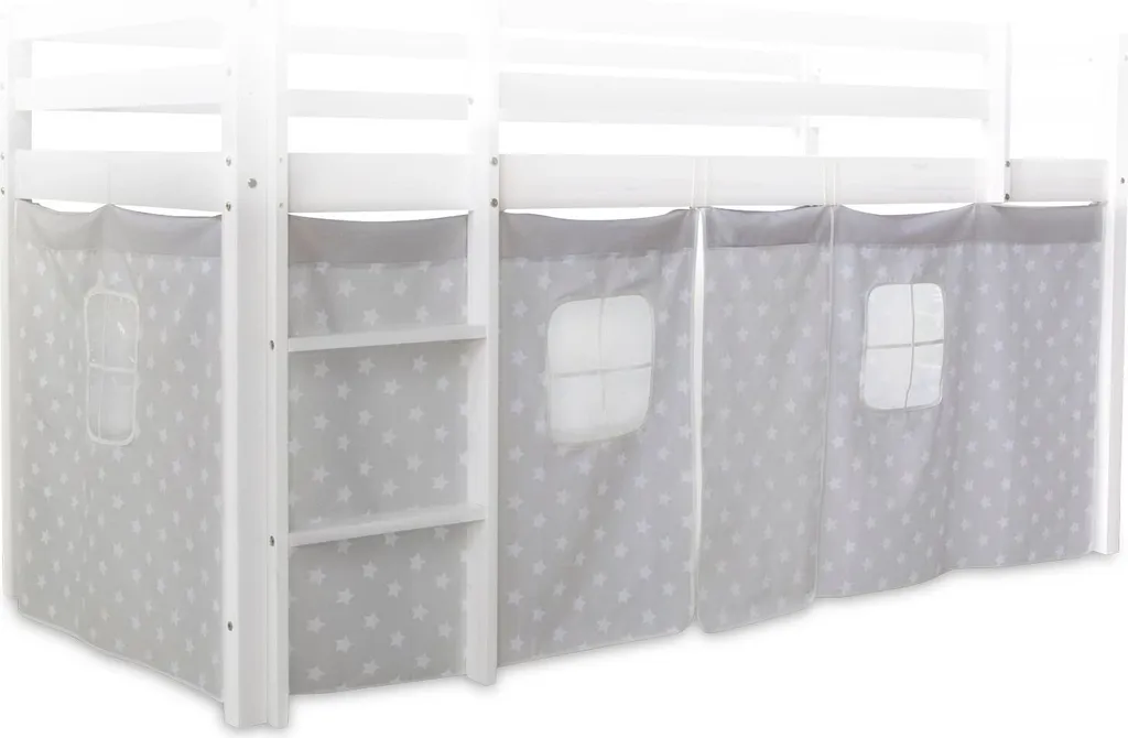 Habillage en tissu pour lit surélevé enfant - Rideau étoiles grises