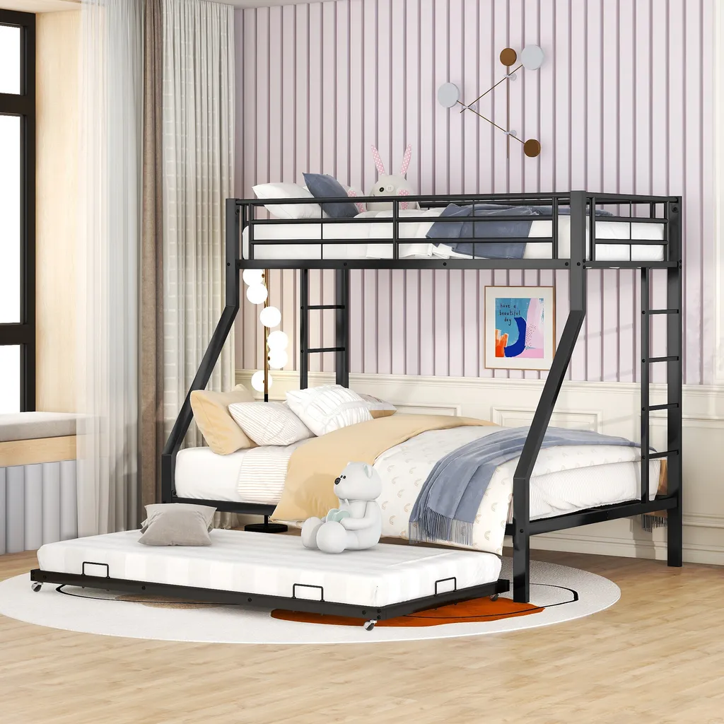 Lit d'enfant et lit d'invité combiné en métal noir pour chambre d'amis