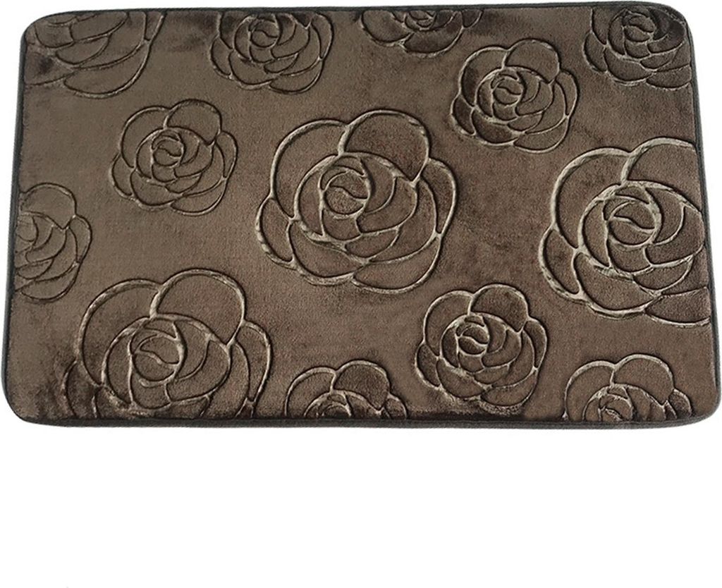Rutschfester Badezimmerteppich, 3D-Rosenmuster, Bodenmatte, Korallensamt, einfarbig, Teppich, Fußmatte für den Innenbereich, Eingang, Haustür