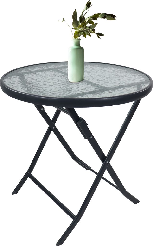 VCM Gartentisch rund Ø 70 cm, Metall Tisch mit Glasplatte, Produktbild 
