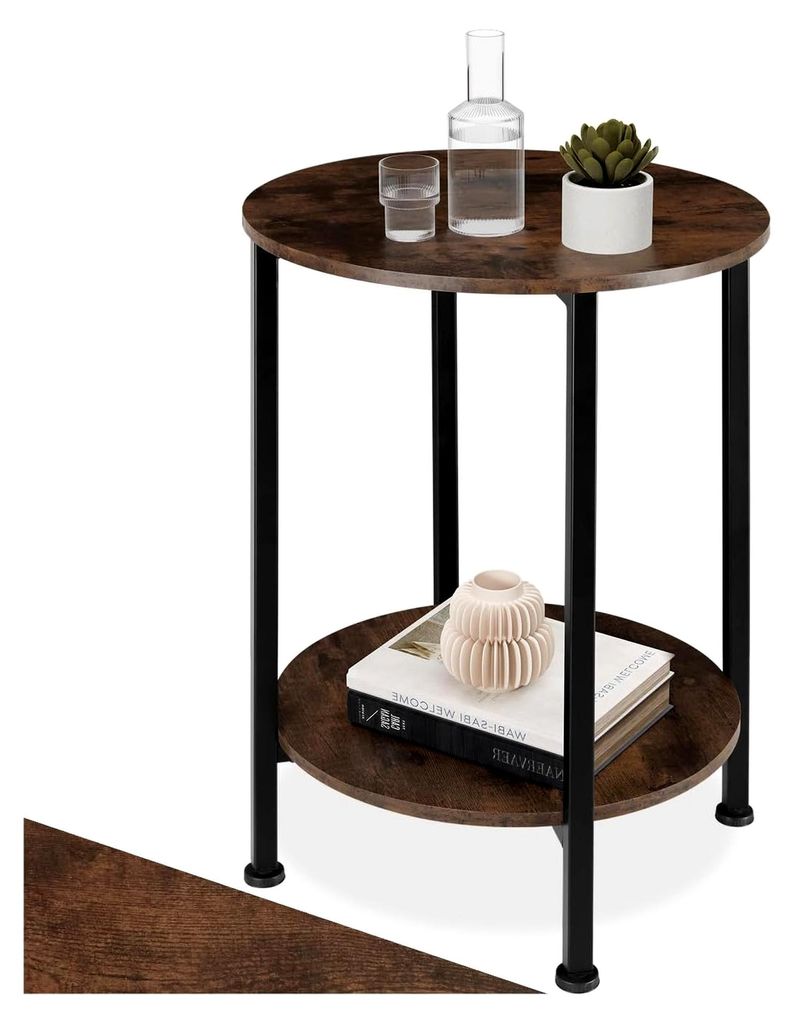 Runder Beistelltisch, Couchtisch mit Stauraum Ø 45 x 64 cm, Nachttisch Deko Schlafzimmer Möbel, Deko Wohnzimmer Möbel, Blumenhocker - Industrial...