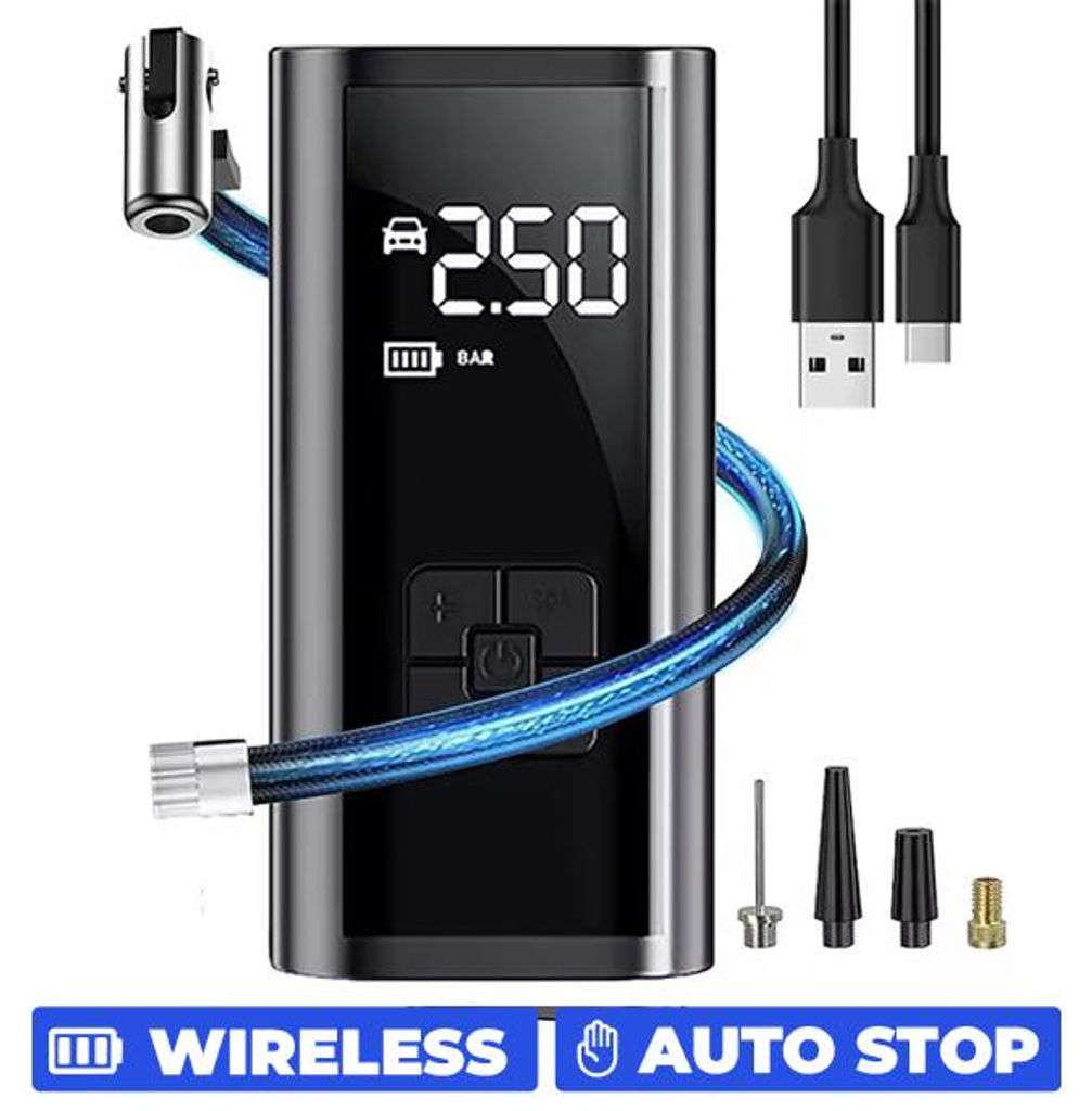 Compressore portatile per auto, pompa elettrica ad aria senza fili - TurboPump Immagine generata dall'IA