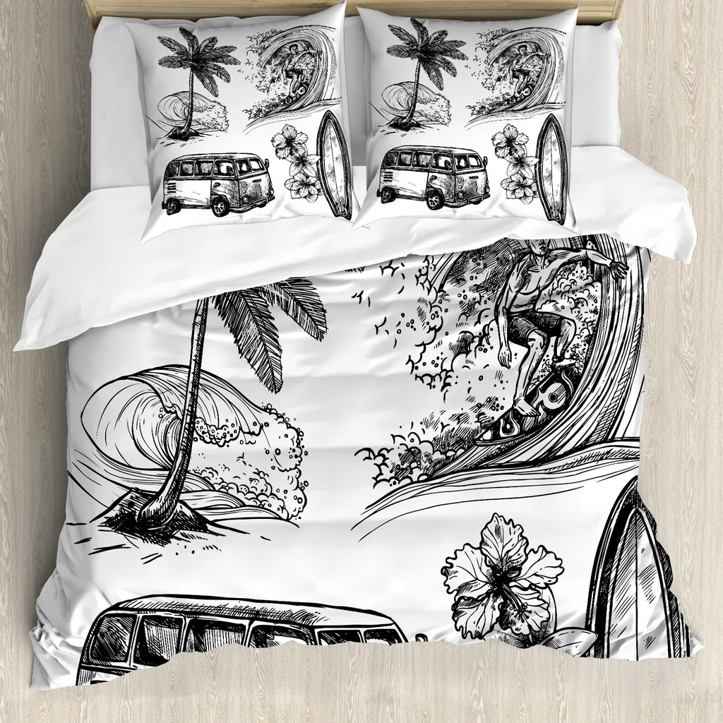 Sacco Copripiumino Antiacaro Surf 155x220 | Set Letto Bianco e Nero