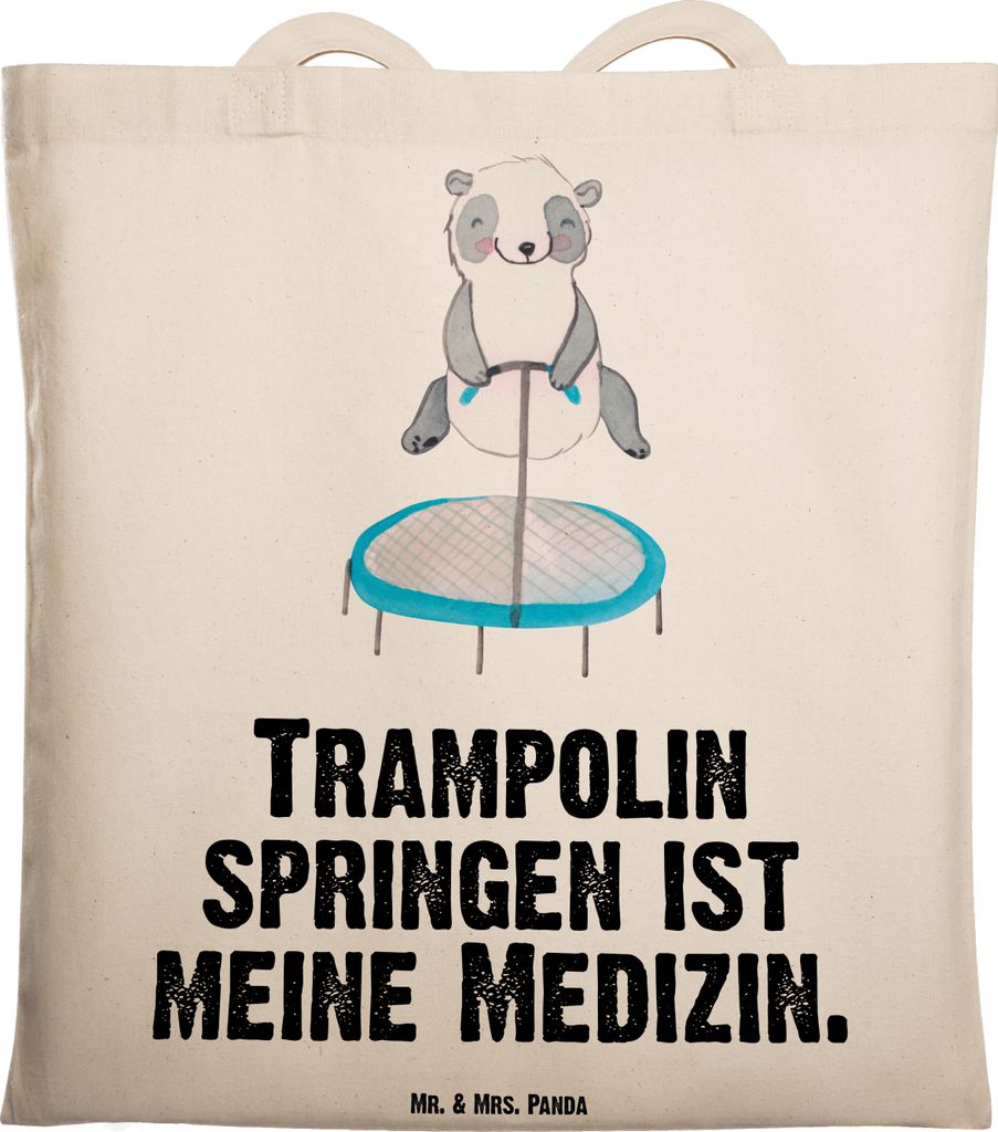 Mr. & Mrs. Panda Einkaufstasche Panda Trampolin springen - Transparent - Geschenk, Tote Bag, Trampolin-Workout, Turnen, Fitnessstudio, Jutebeutel, ...