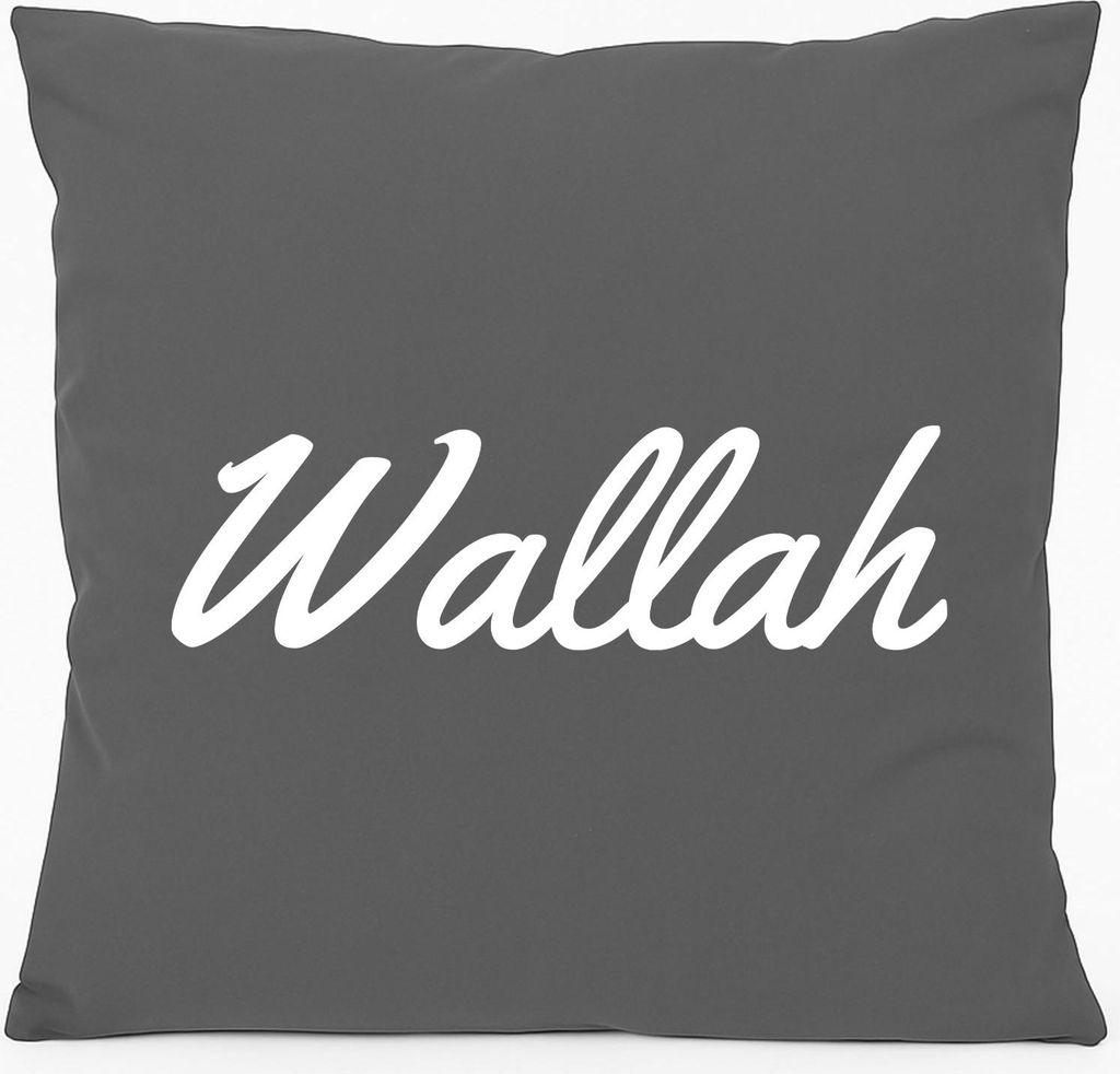 Huuraa Kissen Wallah arabisch Schriftzug 40x40cm mit Füllung Steel Grey Baumwolle Dekokissen Geschenkidee