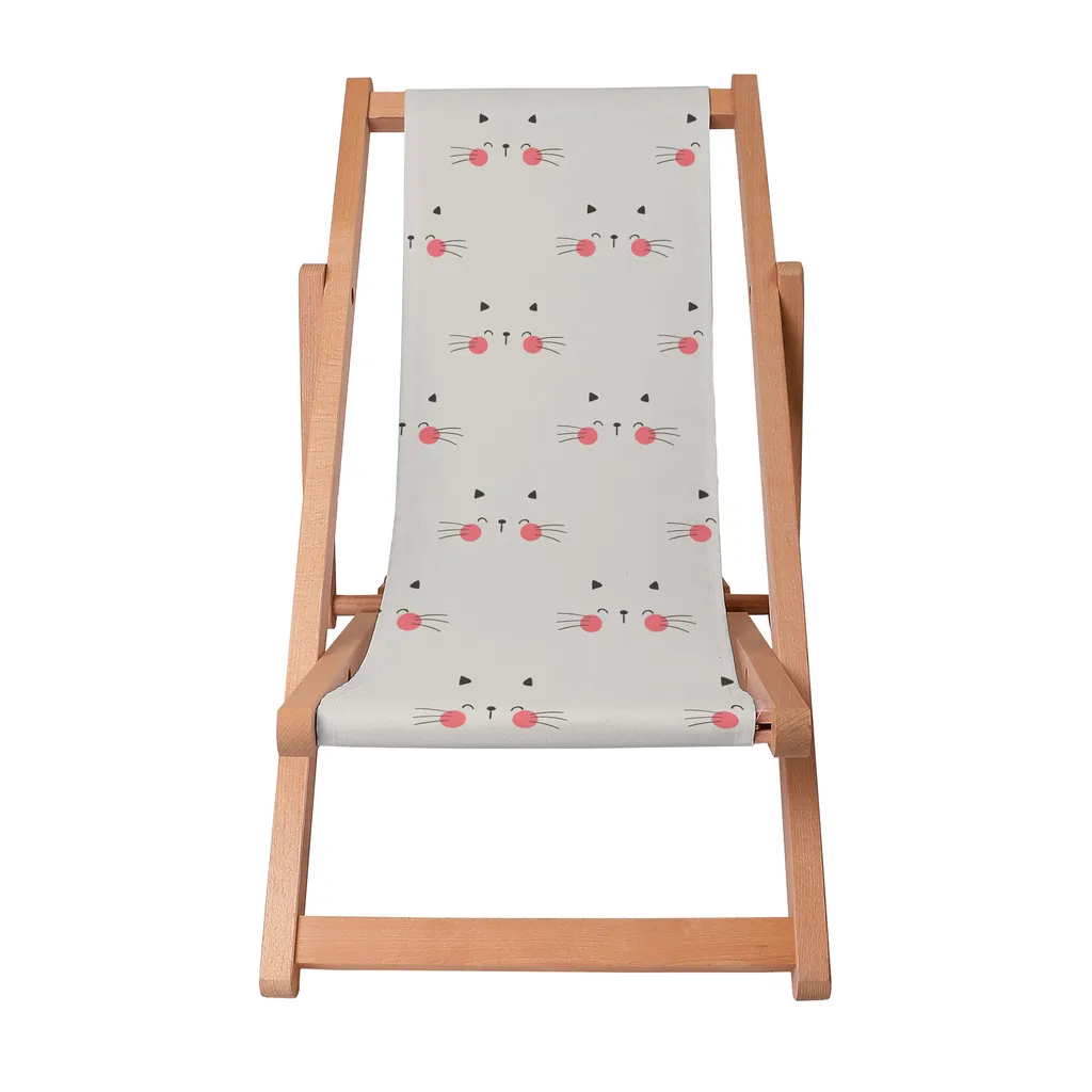 Sdraio per bambini Dreamroots pieghevole in legno, fino a 130 kg, sdraio pieghevole con regolazione dell'inclinazione dello schienale in 3 fasi, Cute Cat - 2