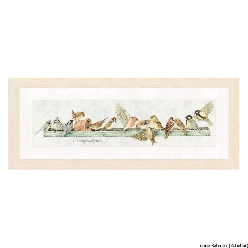 Kit Point de Croix Lanarte Oiseaux Mangeoire avec Fils DMC et Toile Lin