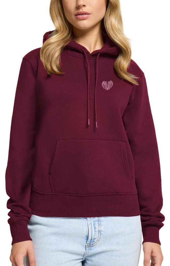 Spreadshirt Stickerei Mum Pinkes Herz Damen Premium Hoodie, XL, Burgunderrot