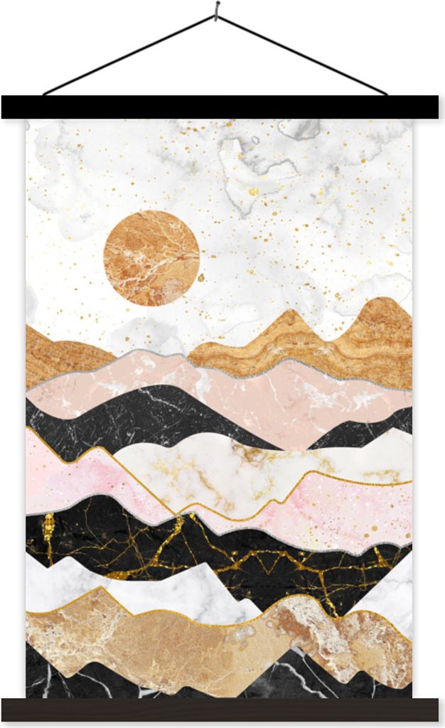 MuchoWow Textilposter Marmor - Gold - Berge 120x180 cm mit schwarzem Rahmen - Fotos
