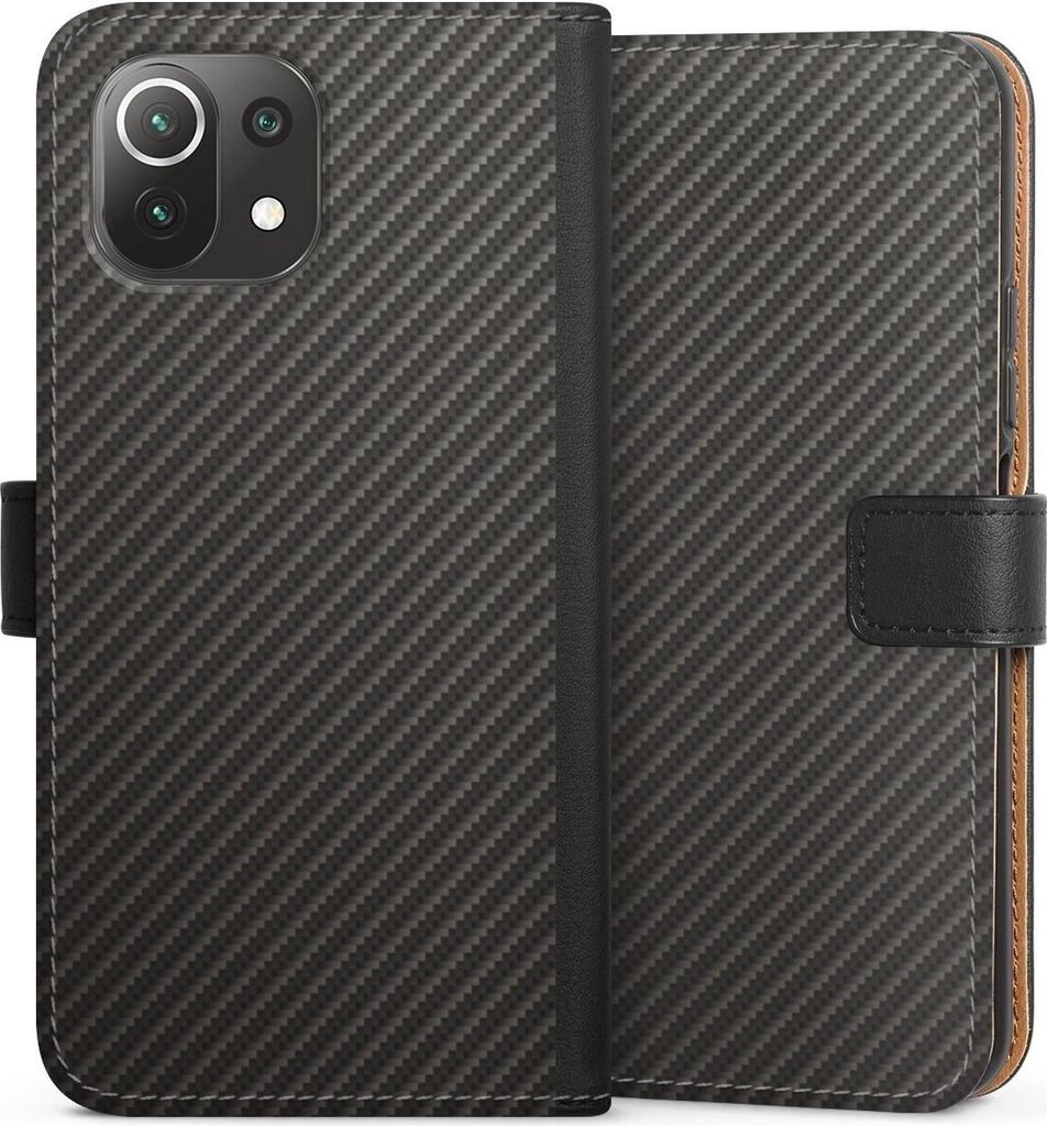 DeinDesign Klapphülle für Xiaomi Mi 11 Lite Handytasche Lederhülle Tasche Carbon Metallic Look Muster
