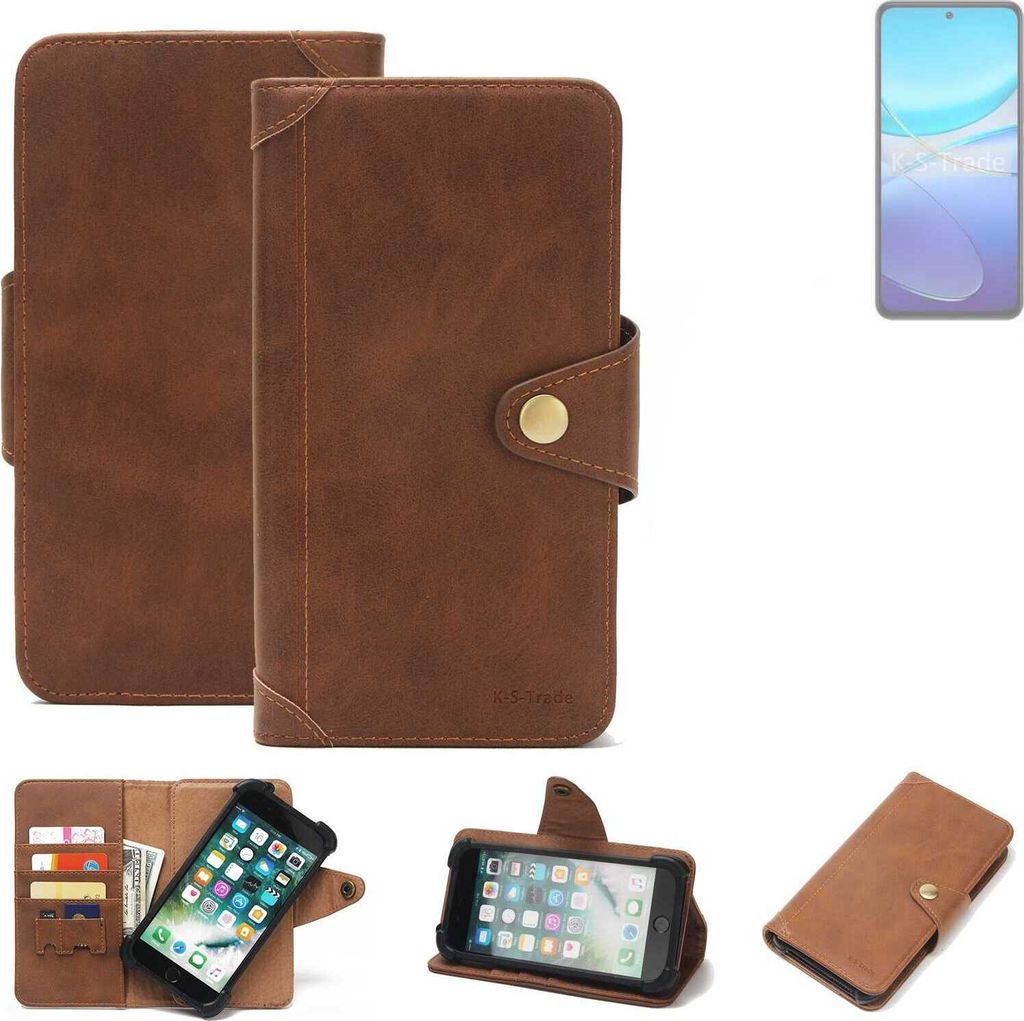 K-S-Trade Handyhülle kompatibel mit Vivo Y100 4G Schutz Hülle Walletcase Bookstyle Tasche Case Handytasche Wallet Flipcase Cover PolyurethanBraun...