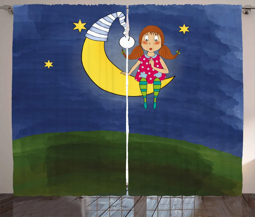 Grand Rideau de Décoration Lune pour Chambre et Salon 280x225 cm