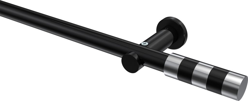 Interdeco Gardinenstange / Vorhangstange Schwarz, Typ Platon Mavell (Zylinder Bicolor) ohne Ringe, 20 mm Ø 1-läufig, 600 cm