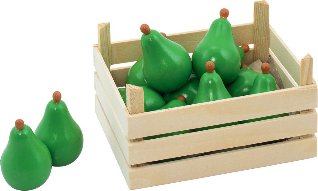 Obst aus Holz Birnen in Obstkiste goki Kaufmannsladen Marktstand